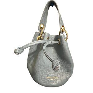 Anna Paola Mini Bucket Bag In Light Gray Leather With Gold Hardware